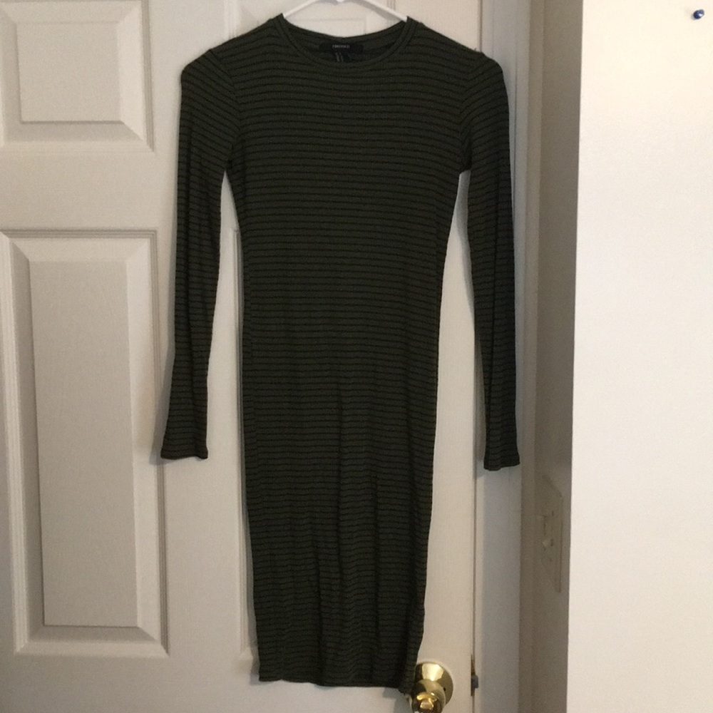 Olive Green Fitted Long Sleeve Dress